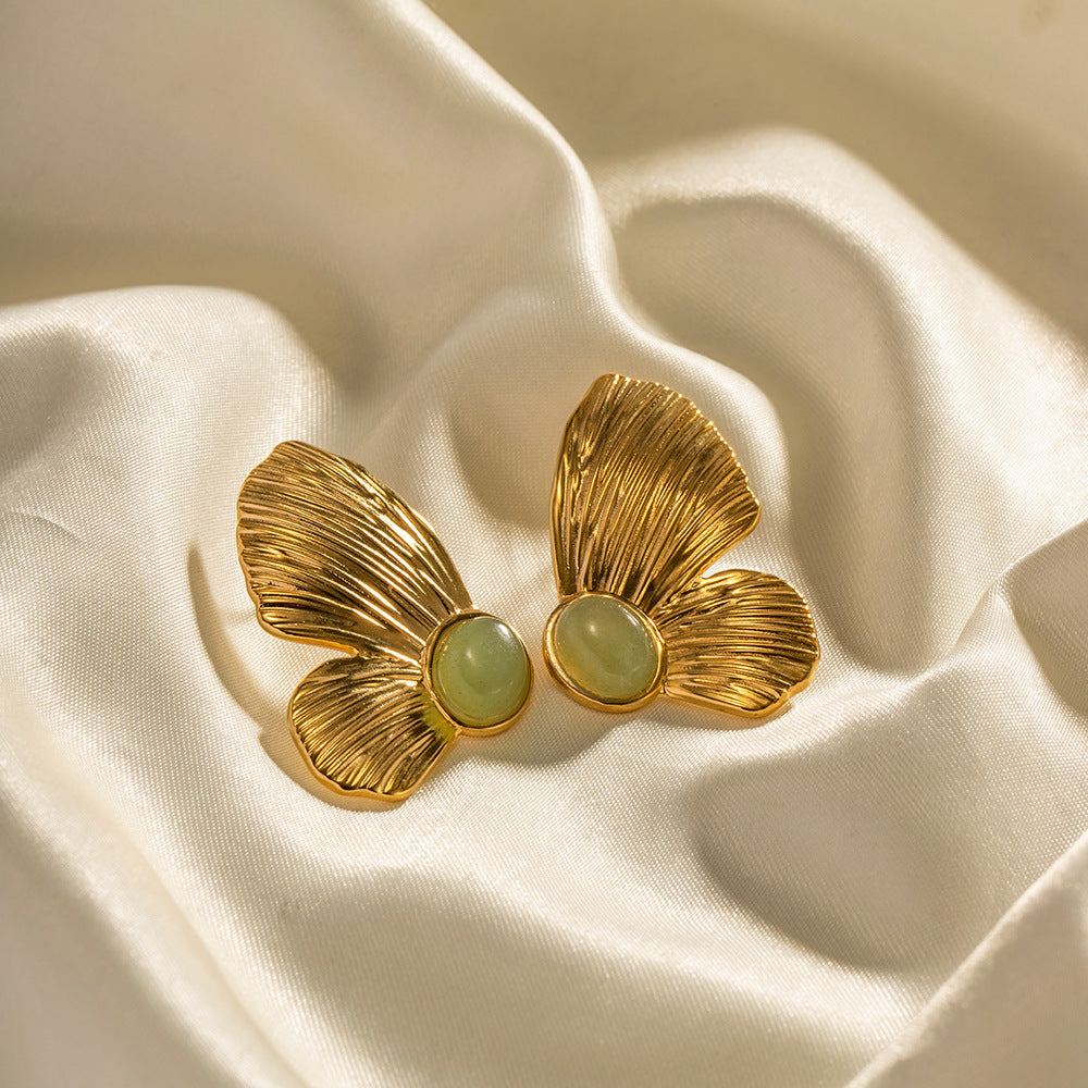 Green Stone Wing Nugget Earring 18k Gold-Plated nugget earrings